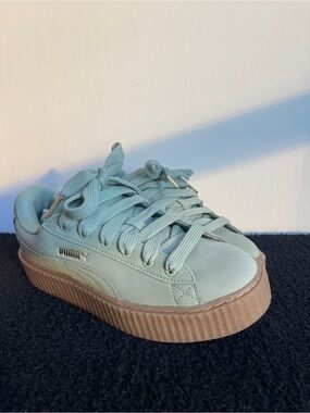 Puma February Creeper Platform Sneakers in Sage Green with Gum Sole